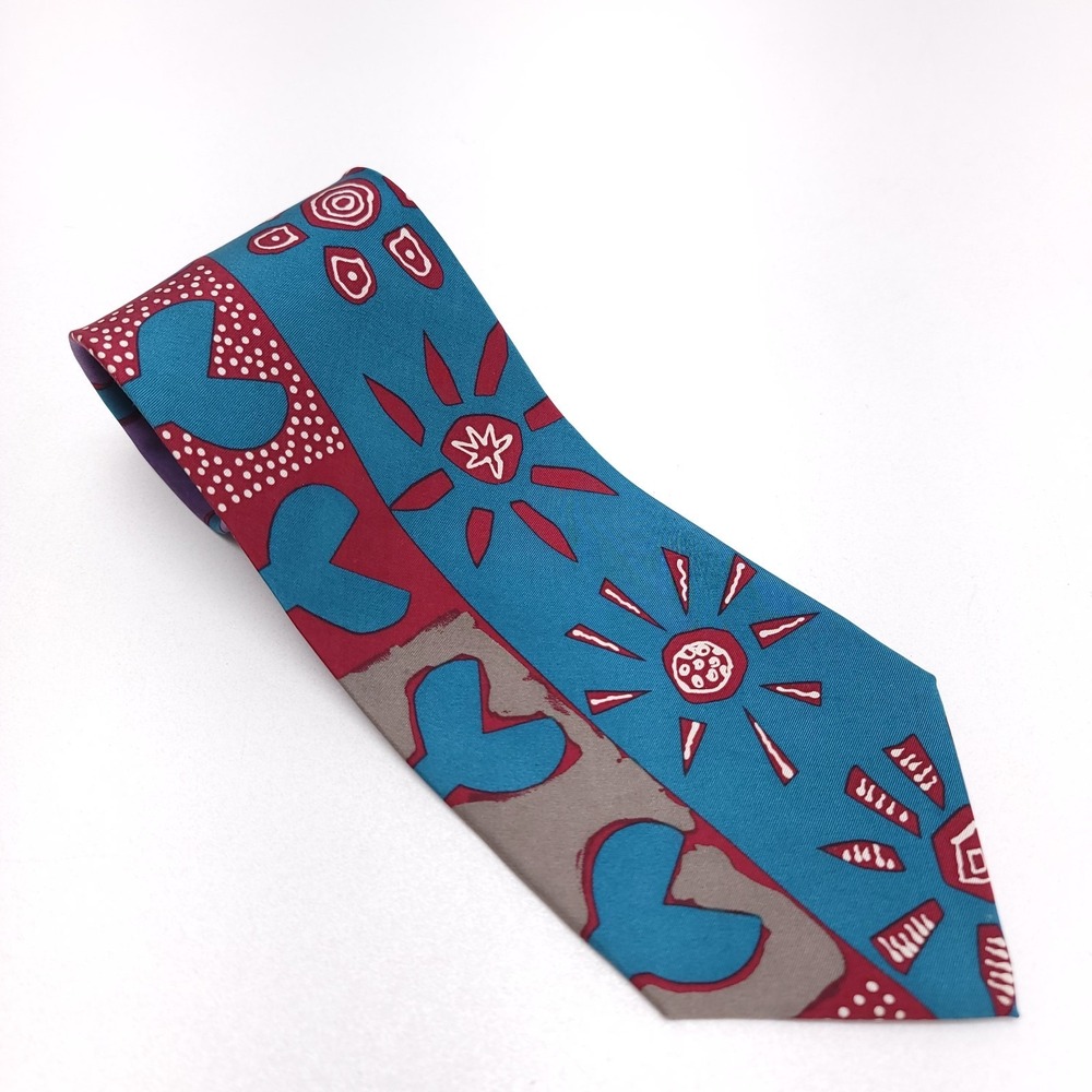 Vintage Men's Tie TIMNEY FOWLER LONDON Abstract Pattern Seta Silk‎ Blue 4" x 60"